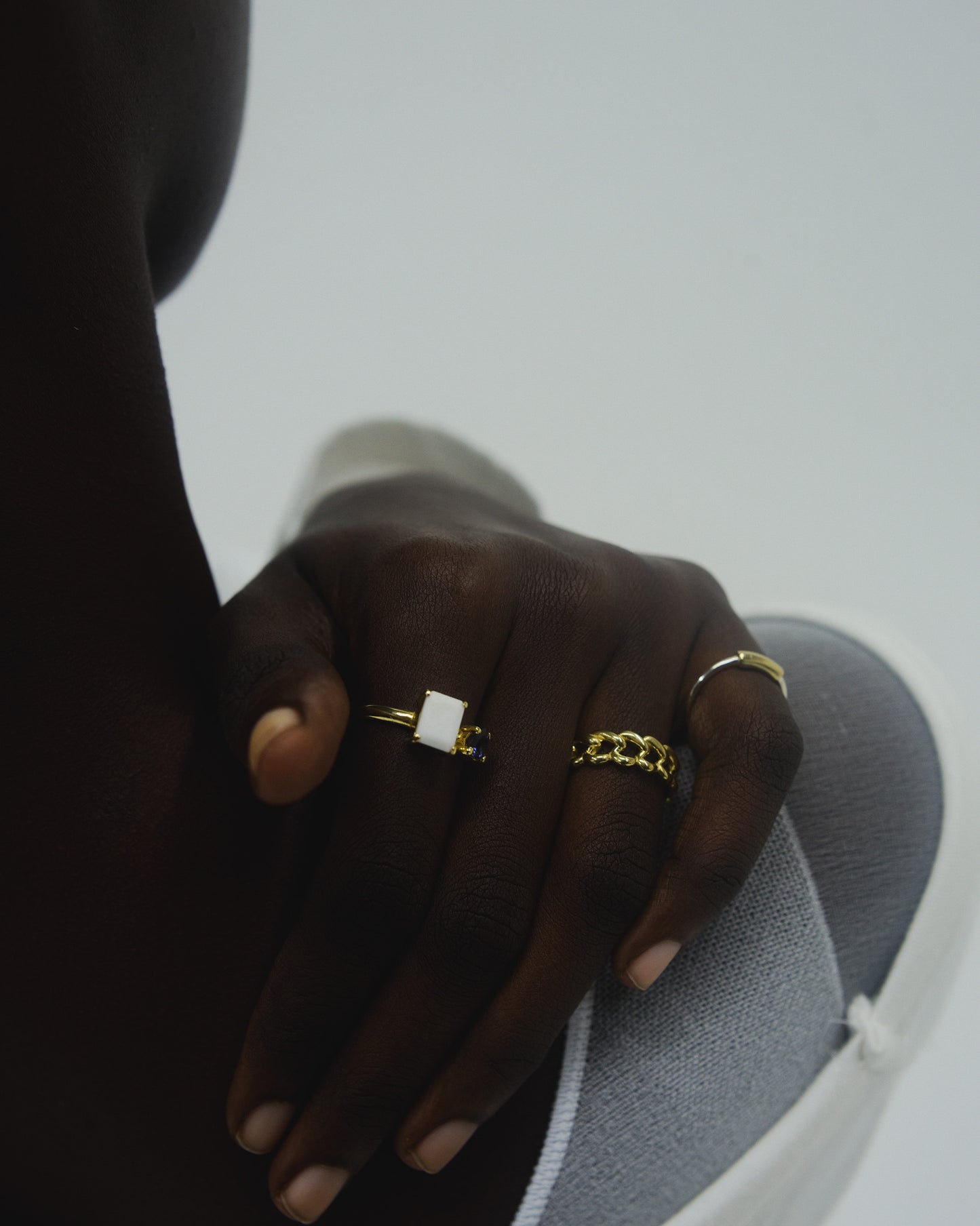 Octagon×Heart Stone Ring (White×Purple/gold) <o-002>