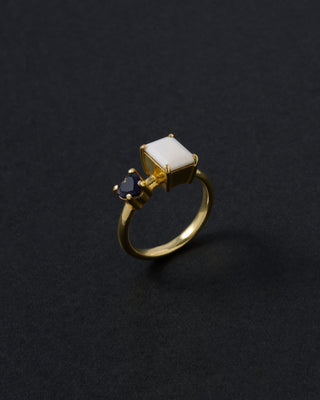 Octagon×Heart Stone Ring (gold) <o-001-white-g,o-003-red-g>