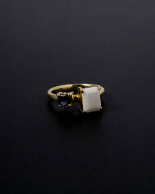 Octagon×Heart Stone Ring (gold) <o-001-white-g,o-003-red-g>