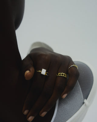 Octagon×Heart Stone Ring (White×Purple/gold) <o-002>