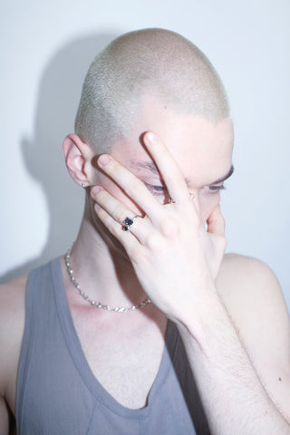 Octagon×Heart Stone Ring (silver) <o-001-black,o-001-blue>