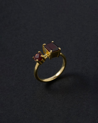 Octagon×Heart Stone Ring (Red×Red/gold) <o-003>